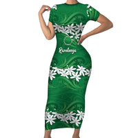 Personalised Cook Islands Rarotonga Short Sleeve Bodycon Dress Tiare Maori Polynesian Waves Tattoo