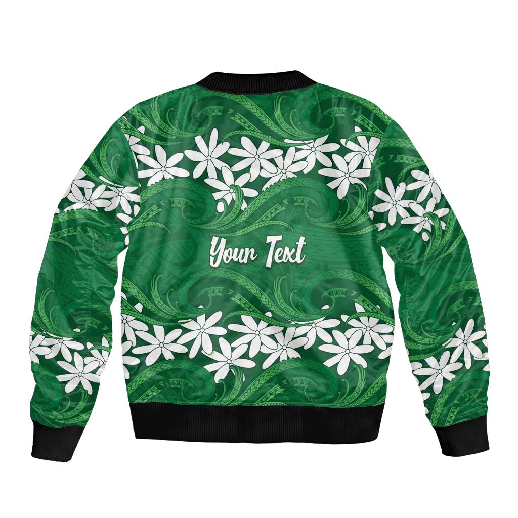 Personalised Cook Islands Rarotonga Sleeve Zip Bomber Jacket Tiare Maori Polynesian Waves Tattoo LT14 - Polynesian Pride