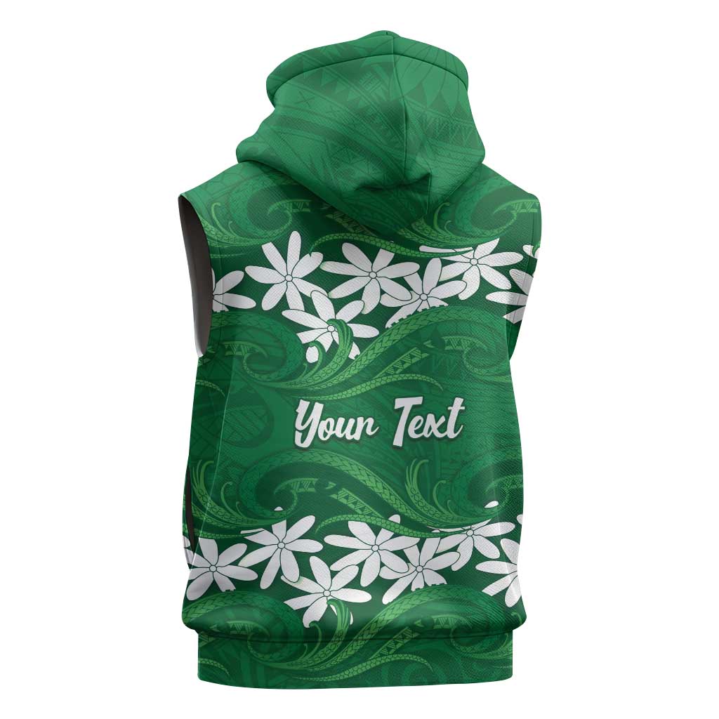 Personalised Cook Islands Rarotonga Sleeveless Zip Hoodie Tiare Maori Polynesian Waves Tattoo LT14 - Polynesian Pride