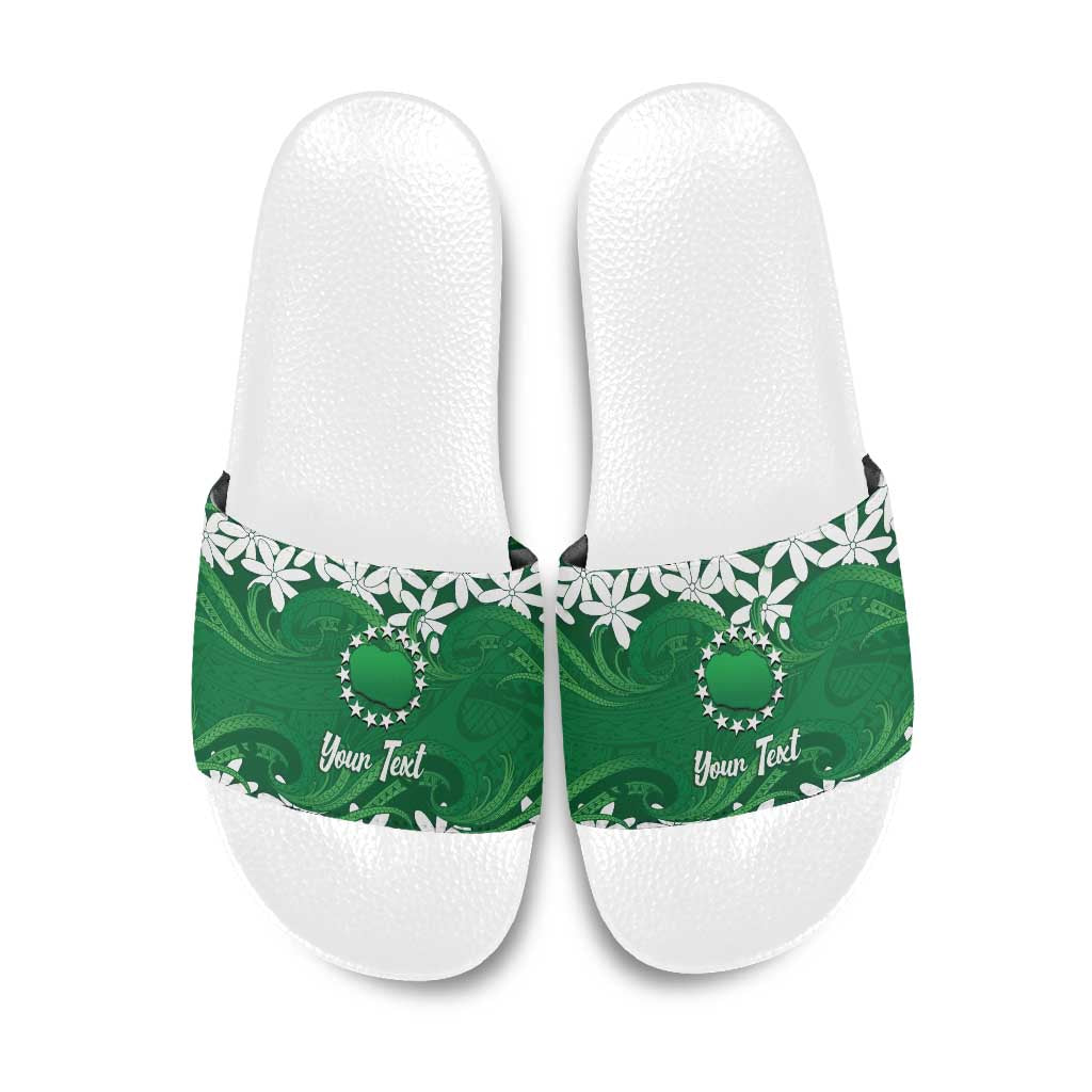 Personalised Cook Islands Rarotonga Slide Sandals Tiare Maori Polynesian Waves Tattoo LT14 Green - Polynesian Pride