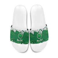 Personalised Cook Islands Rarotonga Slide Sandals Tiare Maori Polynesian Waves Tattoo LT14 Green - Polynesian Pride