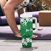Personalised Cook Islands Rarotonga Tumbler With Handle Tiare Maori Polynesian Waves Tattoo