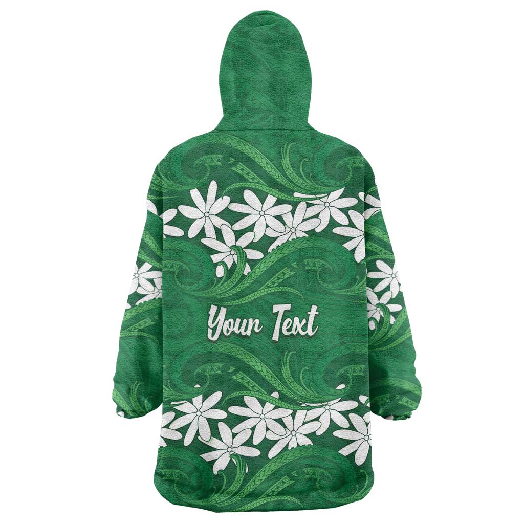 Personalised Cook Islands Rarotonga Wearable Blanket Hoodie Tiare Maori Polynesian Waves Tattoo