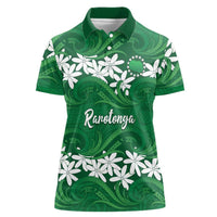Personalised Cook Islands Rarotonga Women Polo Shirt Tiare Maori Polynesian Waves Tattoo
