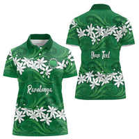 Personalised Cook Islands Rarotonga Women Polo Shirt Tiare Maori Polynesian Waves Tattoo