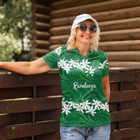 Personalised Cook Islands Rarotonga Women Polo Shirt Tiare Maori Polynesian Waves Tattoo