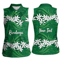 Personalised Cook Islands Rarotonga Women Sleeveless Polo Shirt Tiare Maori Polynesian Waves Tattoo