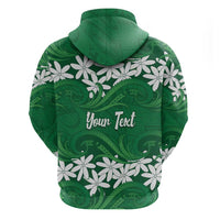 Personalised Cook Islands Rarotonga Zip Hoodie Tiare Maori Polynesian Waves Tattoo