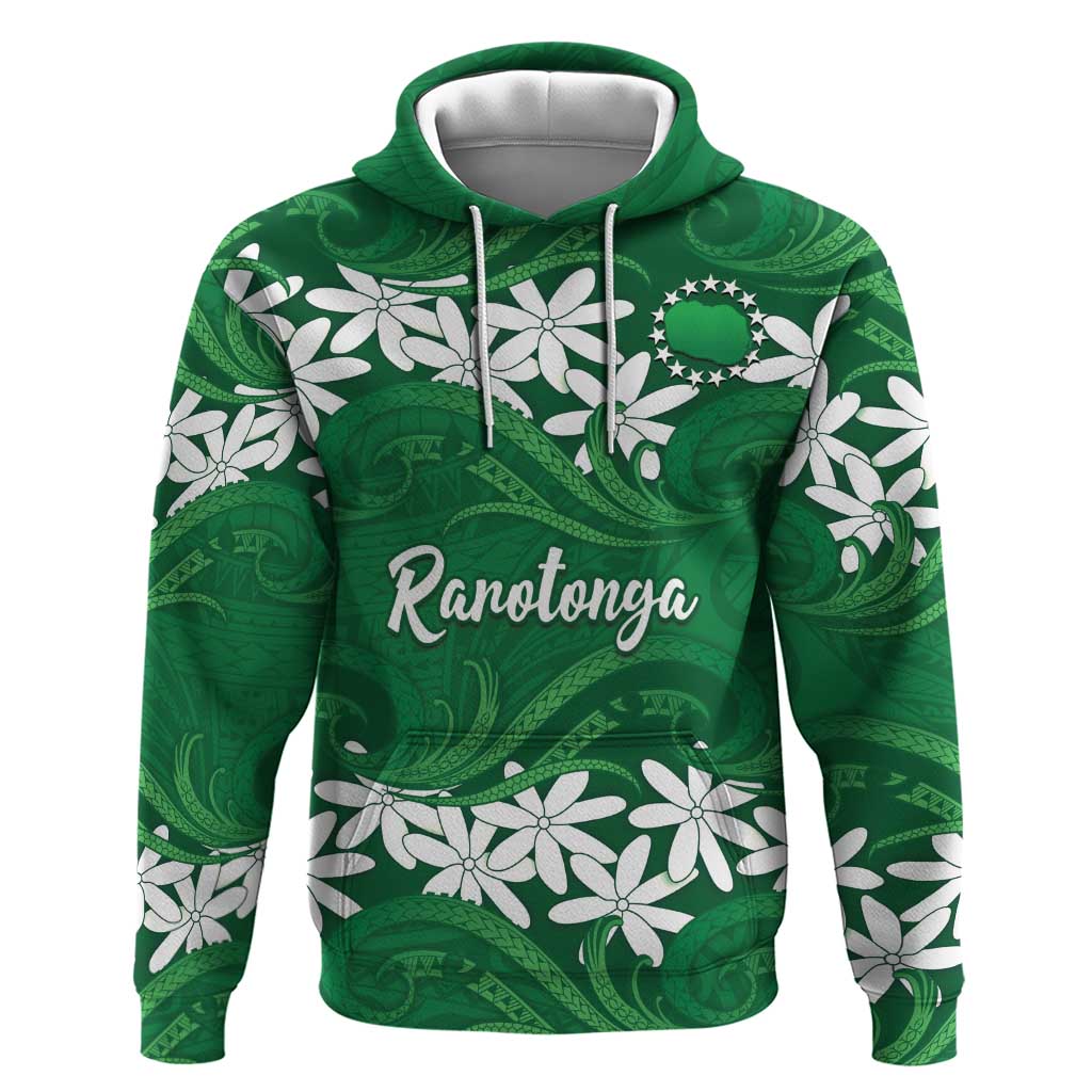 Personalised Cook Islands Rarotonga Zip Hoodie Tiare Maori Polynesian Waves Tattoo