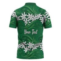Personalised Cook Islands Rarotonga Zipper Polo Shirt Tiare Maori Polynesian Waves Tattoo LT14 - Polynesian Pride