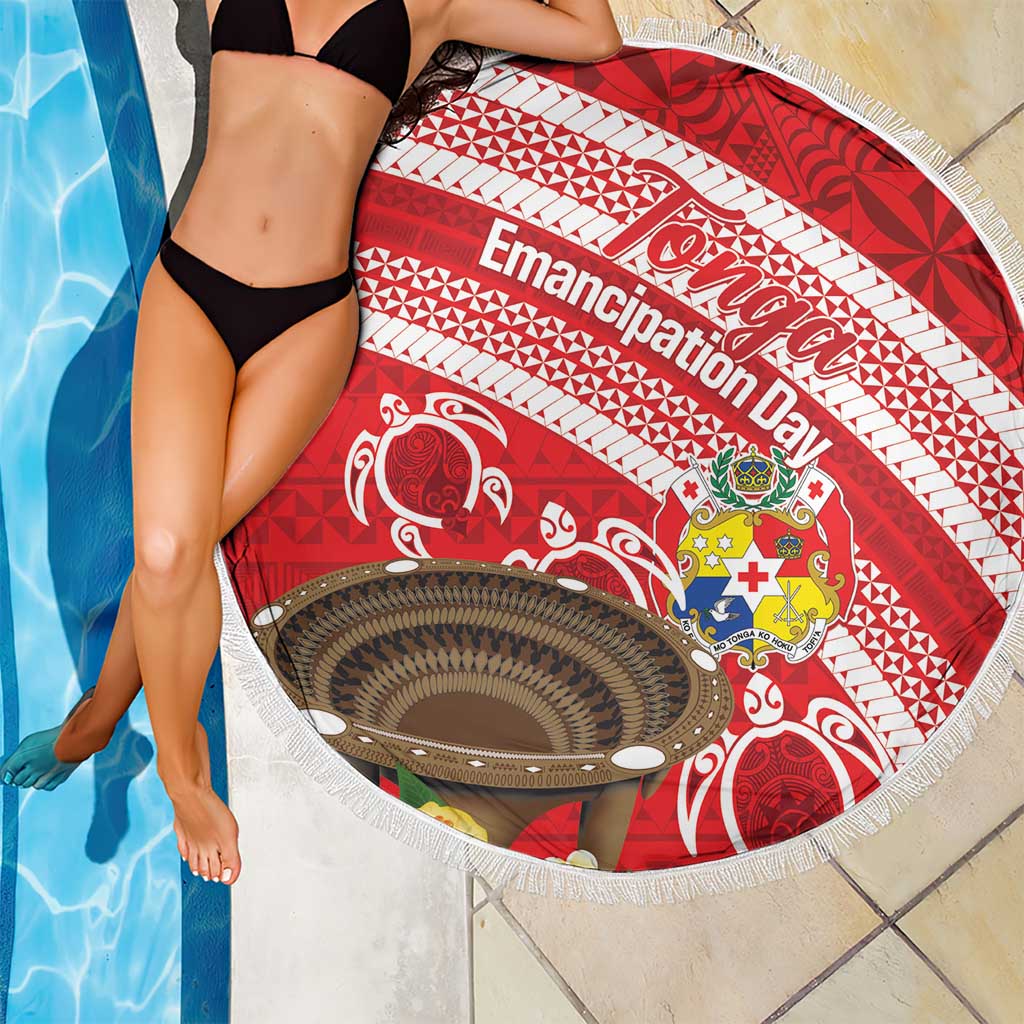 Kingdom Of Tonga Emancipation Day Beach Blanket Tongan Ngatu With Kumete Red