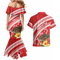 Kingdom Of Tonga Emancipation Day Couples Matching Mermaid Dress and Hawaiian Shirt Tongan Ngatu With Kumete Red