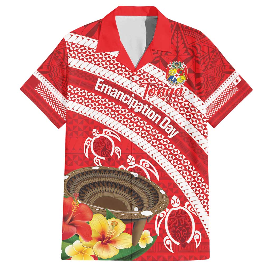 Kingdom Of Tonga Emancipation Day Family Matching Long Sleeve Bodycon Dress and Hawaiian Shirt Tongan Ngatu With Kumete Red LT14 Dad's Shirt - Short Sleeve Red - Polynesian Pride