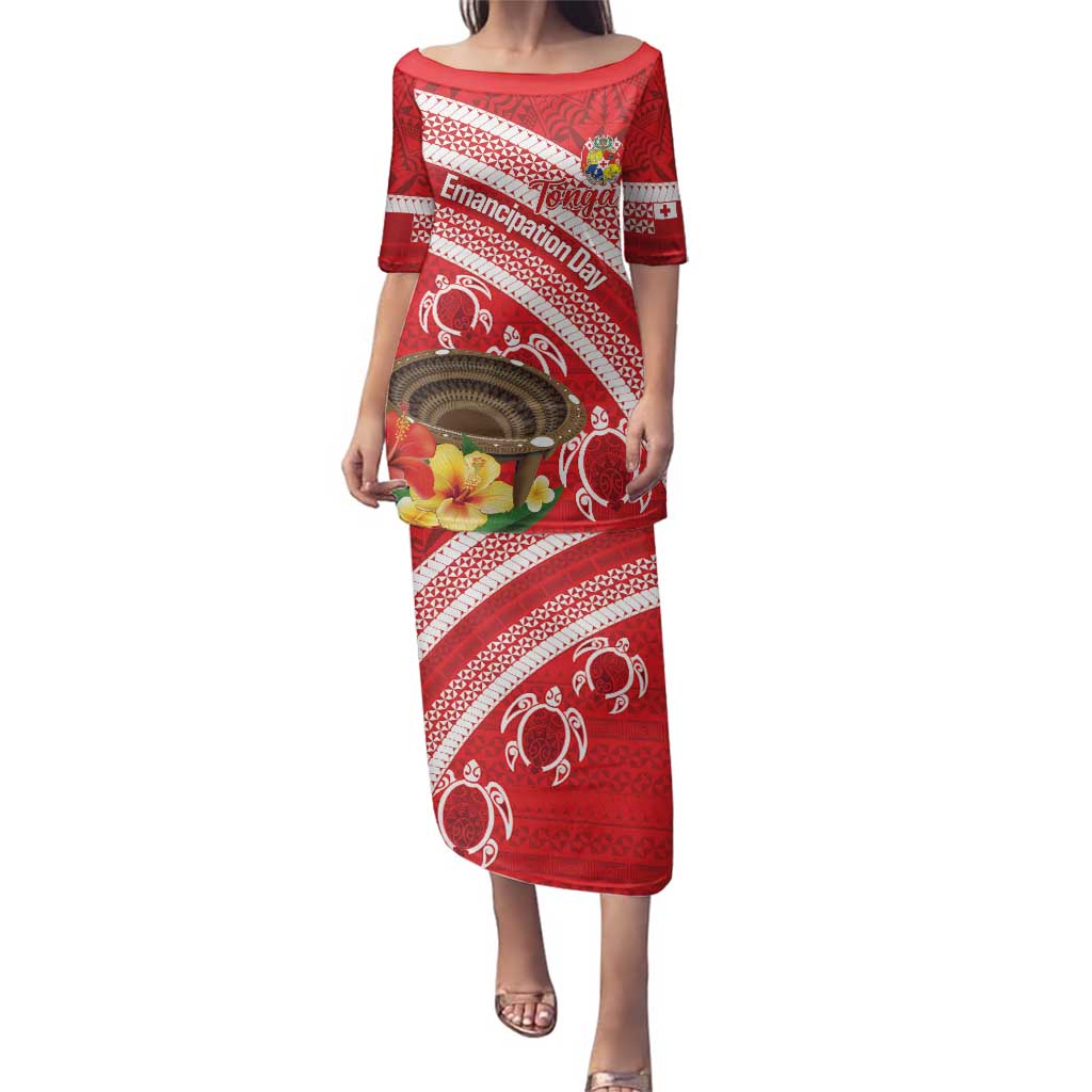 Kingdom Of Tonga Emancipation Day Family Matching Puletasi and Hawaiian Shirt Tongan Ngatu With Kumete Red