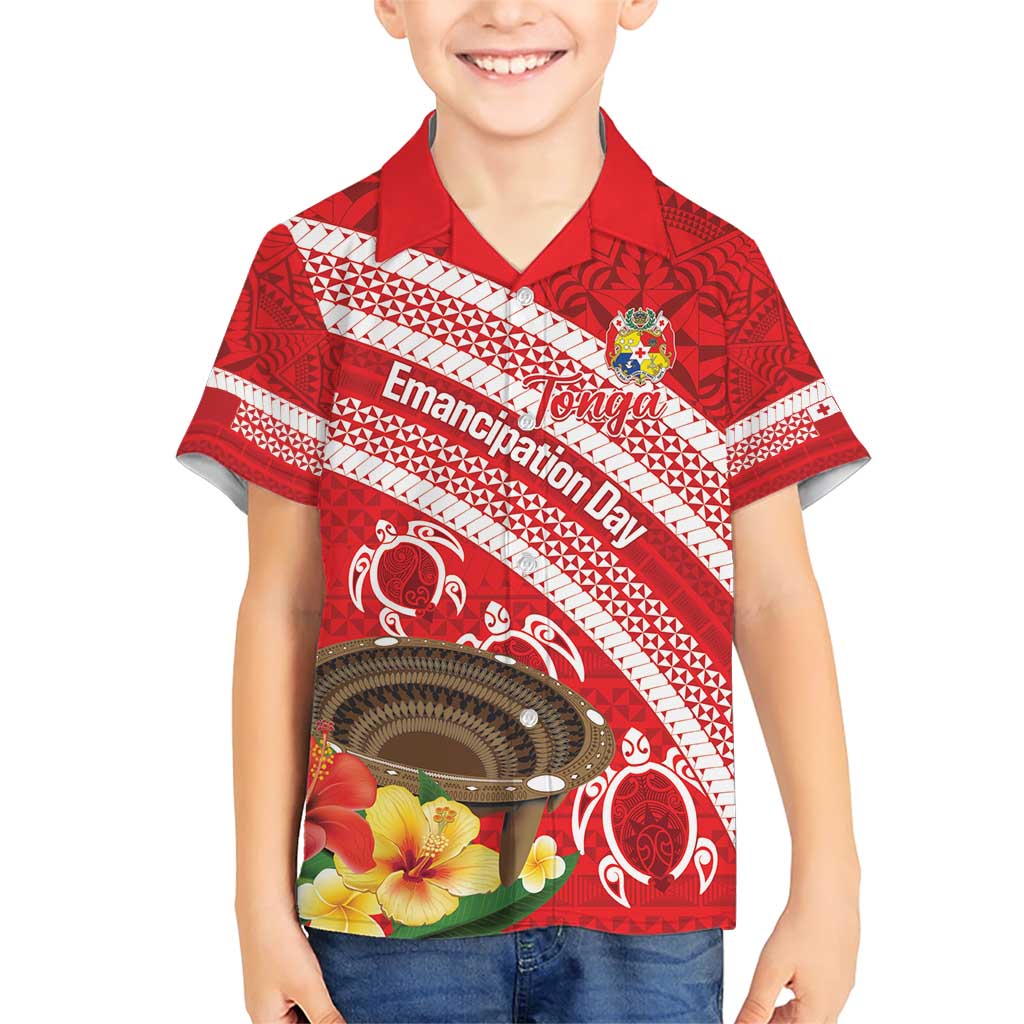 Kingdom Of Tonga Emancipation Day Family Matching Short Sleeve Bodycon Dress and Hawaiian Shirt Tongan Ngatu With Kumete Red