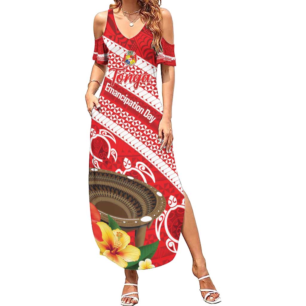 Kingdom Of Tonga Emancipation Day Family Matching Summer Maxi Dress and Hawaiian Shirt Tongan Ngatu With Kumete Red