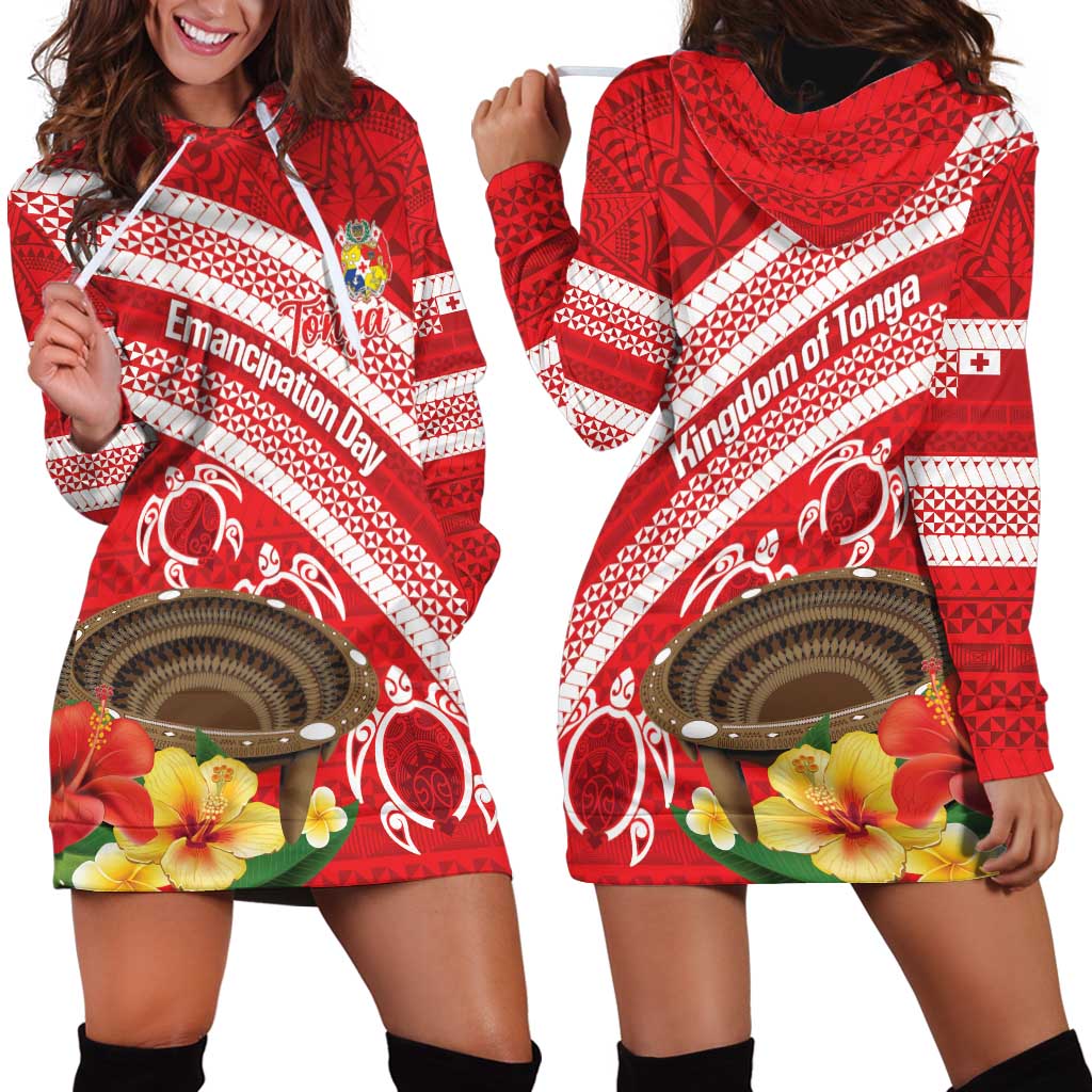 Kingdom Of Tonga Emancipation Day Hoodie Dress Tongan Ngatu With Kumete Red