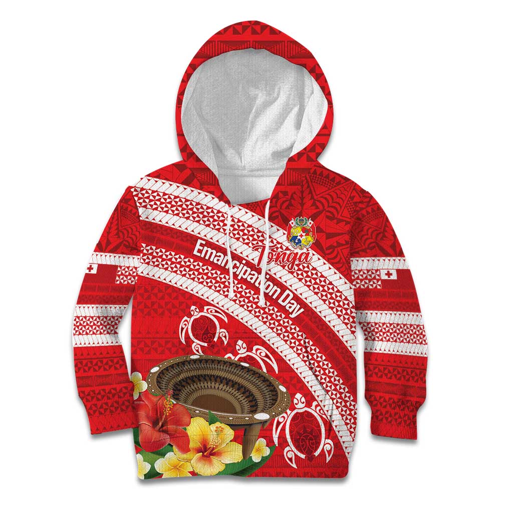 Kingdom Of Tonga Emancipation Day Kid Hoodie Tongan Ngatu With Kumete Red