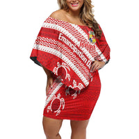 Kingdom Of Tonga Emancipation Day Off Shoulder Short Dress Tongan Ngatu With Kumete Red