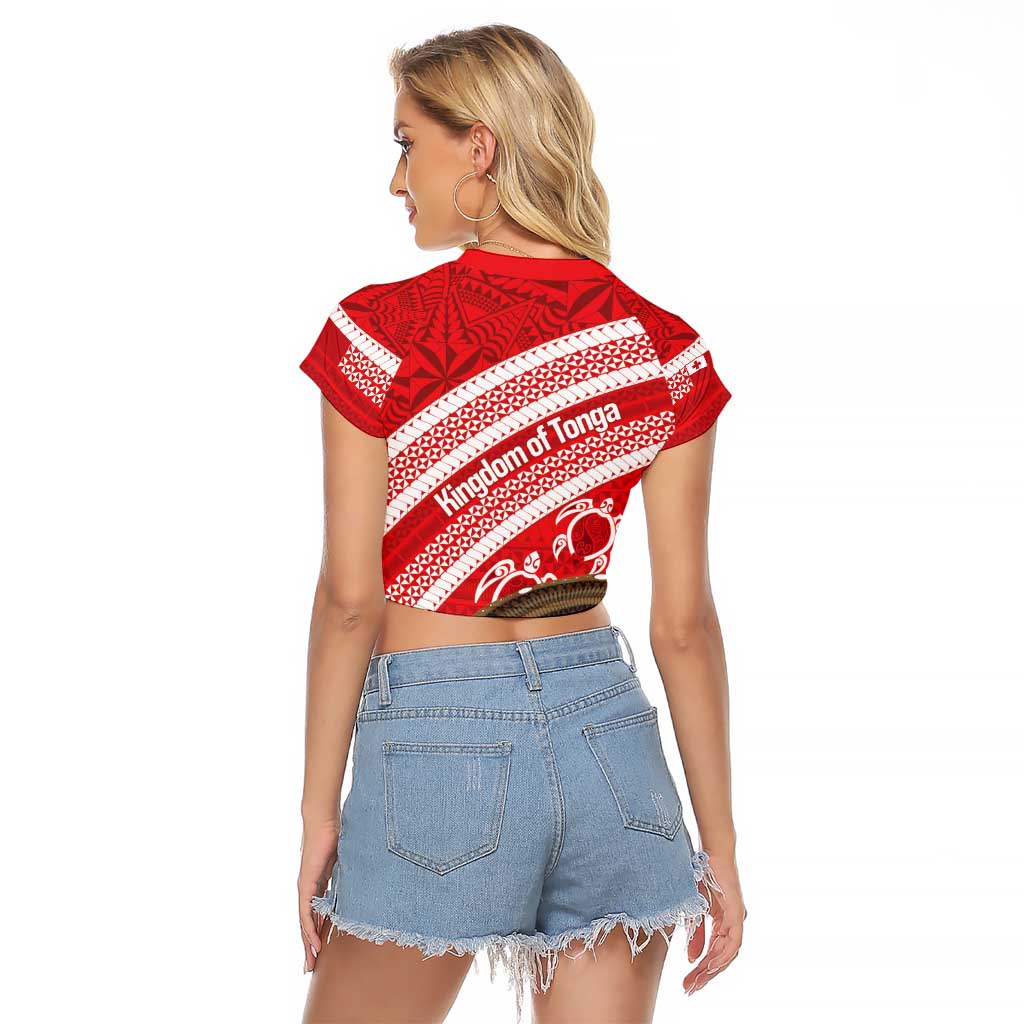 Kingdom Of Tonga Emancipation Day Raglan Cropped T Shirt Tongan Ngatu With Kumete Red LT14 - Polynesian Pride