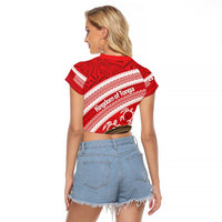 Kingdom Of Tonga Emancipation Day Raglan Cropped T Shirt Tongan Ngatu With Kumete Red LT14 - Polynesian Pride