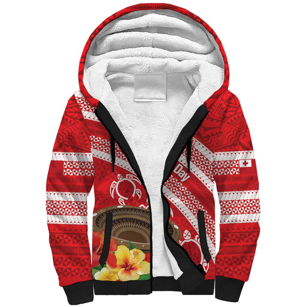 Kingdom Of Tonga Emancipation Day Sherpa Hoodie Tongan Ngatu With Kumete Red