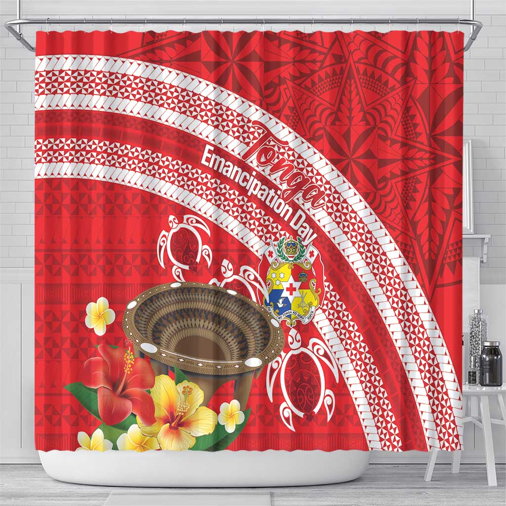 Kingdom Of Tonga Emancipation Day Shower Curtain Tongan Ngatu With Kumete Red