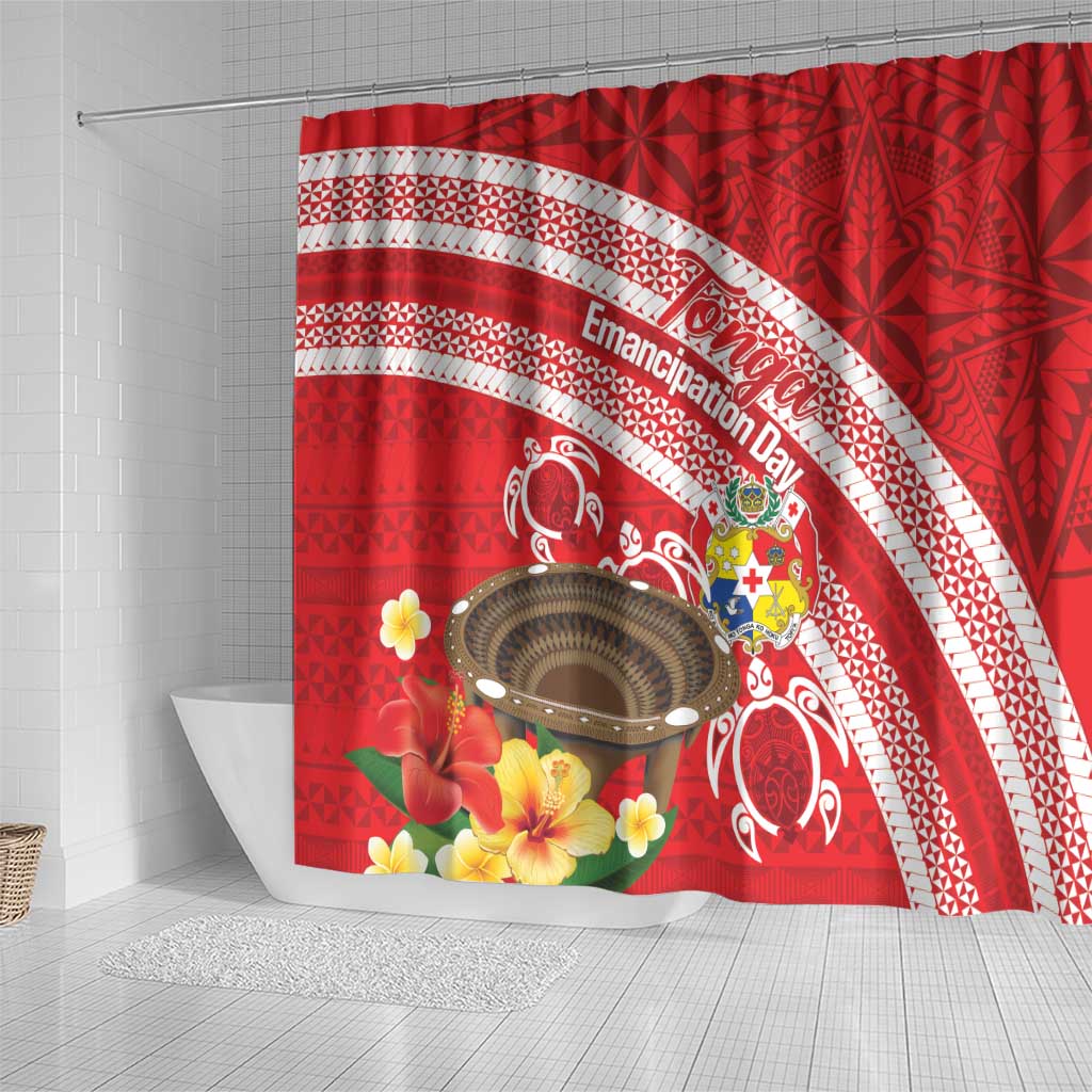 Kingdom Of Tonga Emancipation Day Shower Curtain Tongan Ngatu With Kumete Red
