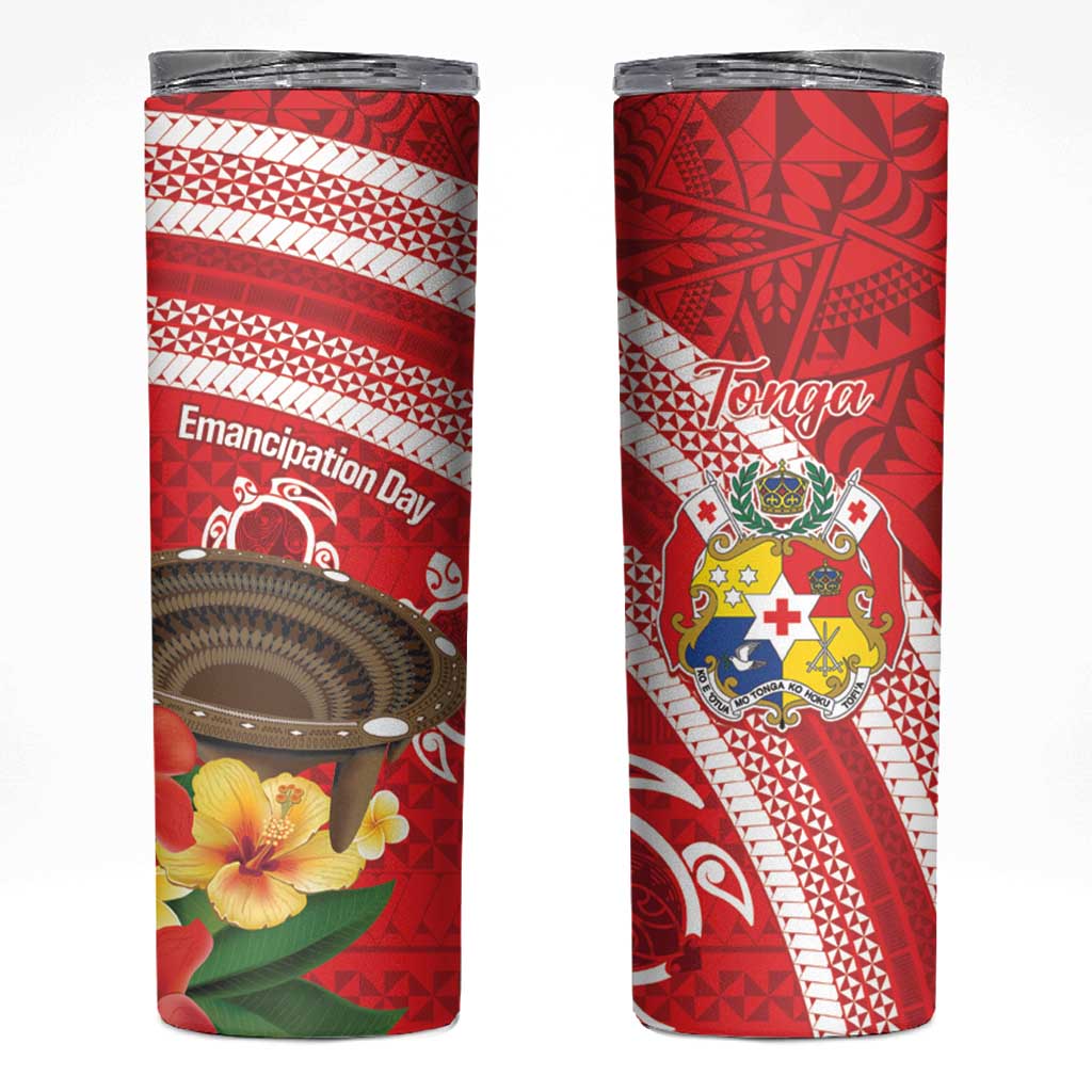 Kingdom Of Tonga Emancipation Day Skinny Tumbler Tongan Ngatu With Kumete Red