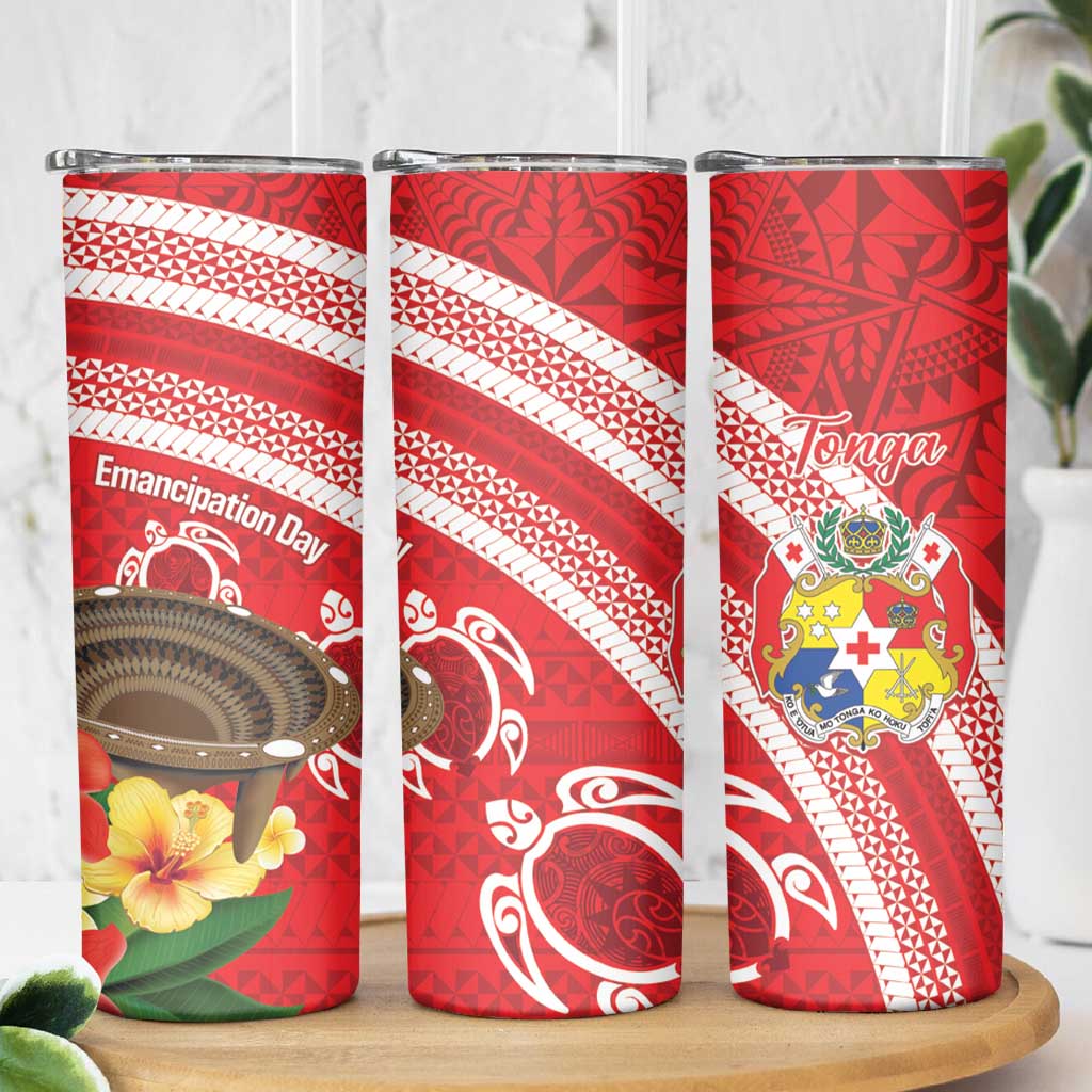 Kingdom Of Tonga Emancipation Day Skinny Tumbler Tongan Ngatu With Kumete Red