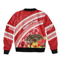 Kingdom Of Tonga Emancipation Day Sleeve Zip Bomber Jacket Tongan Ngatu With Kumete Red