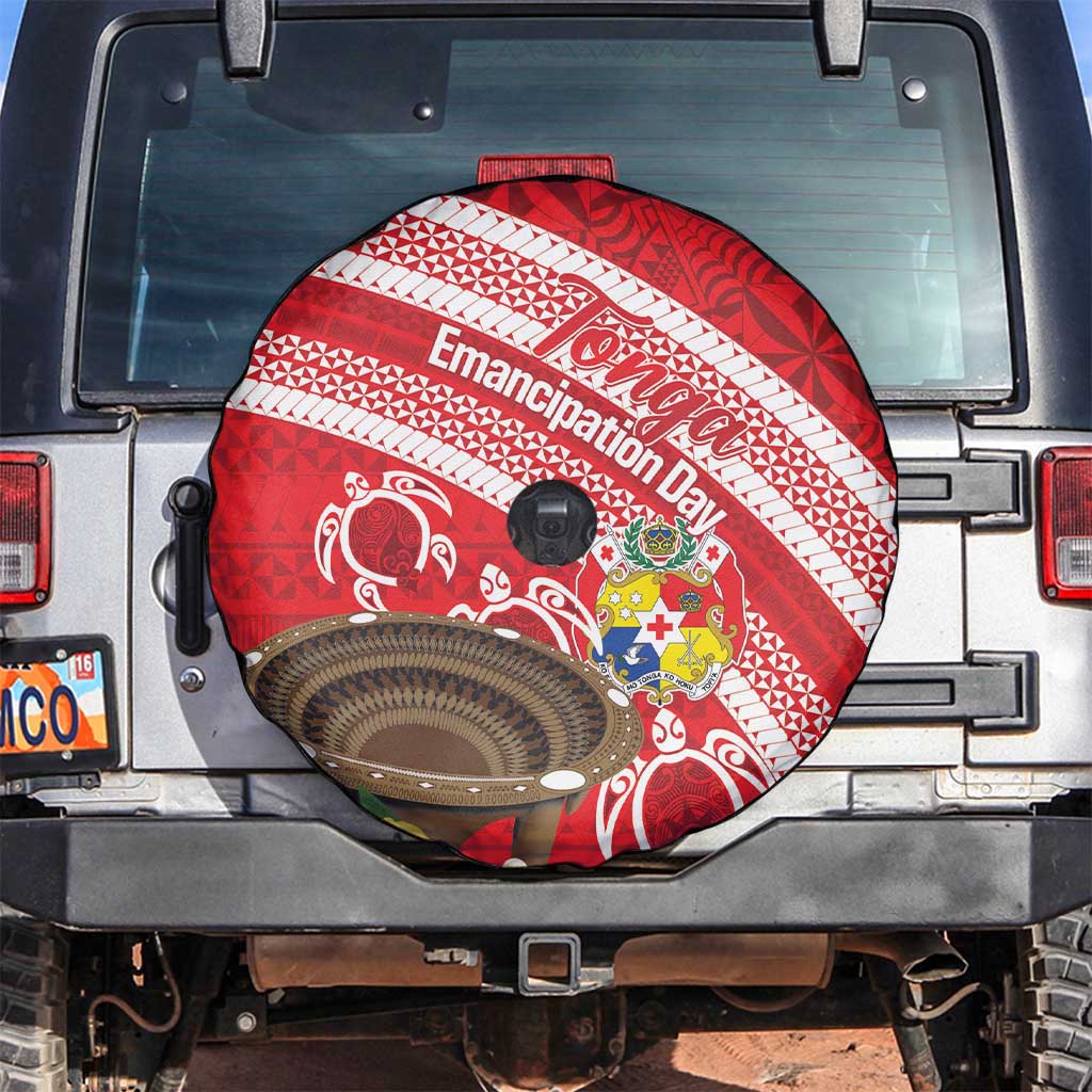 Kingdom Of Tonga Emancipation Day Spare Tire Cover Tongan Ngatu With Kumete Red LT14 Red - Polynesian Pride