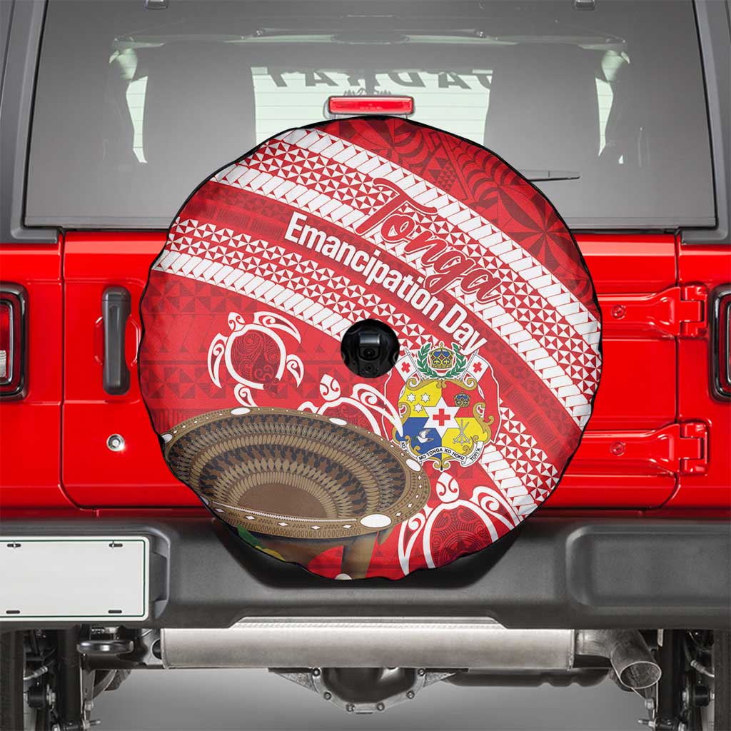 Kingdom Of Tonga Emancipation Day Spare Tire Cover Tongan Ngatu With Kumete Red LT14 - Polynesian Pride