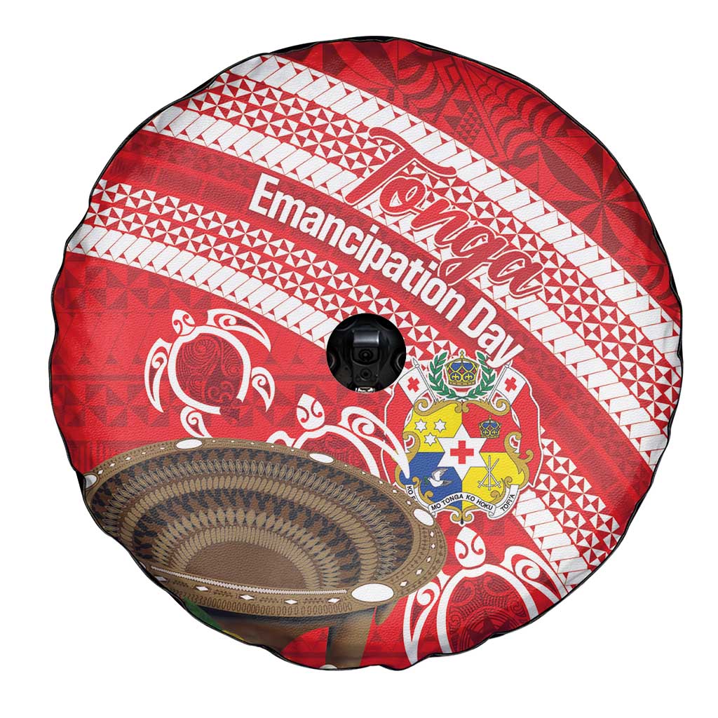 Kingdom Of Tonga Emancipation Day Spare Tire Cover Tongan Ngatu With Kumete Red LT14 - Polynesian Pride