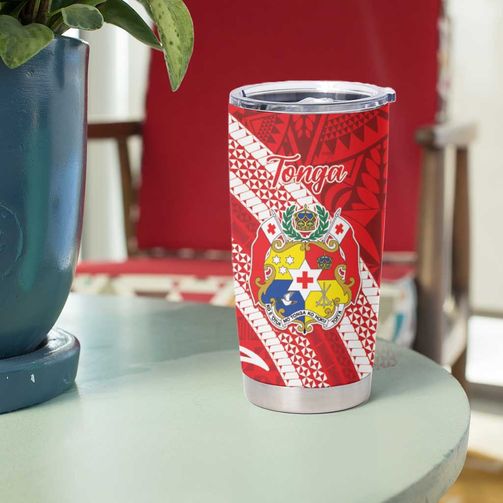 Kingdom Of Tonga Emancipation Day Tumbler Cup Tongan Ngatu With Kumete Red