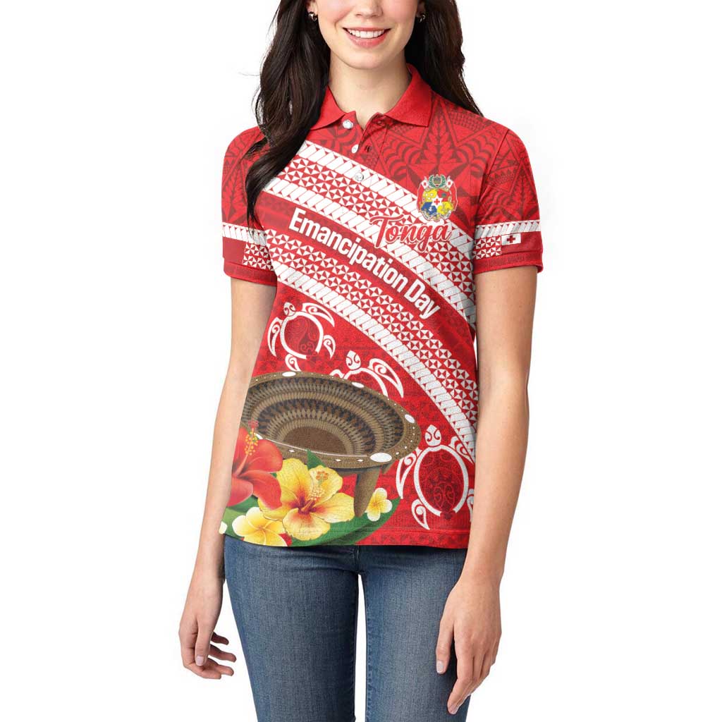 Kingdom Of Tonga Emancipation Day Women Polo Shirt Tongan Ngatu With Kumete Red