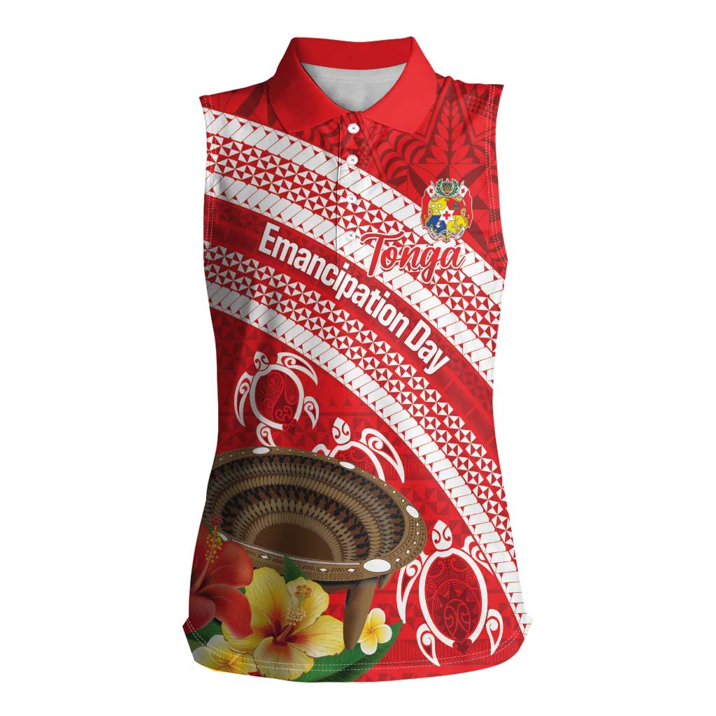 Kingdom Of Tonga Emancipation Day Women Sleeveless Polo Shirt Tongan Ngatu With Kumete Red