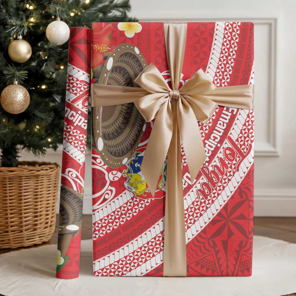 Kingdom Of Tonga Emancipation Day Wrapping Paper Tongan Ngatu With Kumete Red - Polynesian Pride