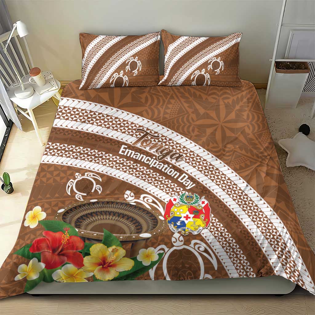 Kingdom Of Tonga Emancipation Day Bedding Set Tongan Ngatu With Kumete Brown