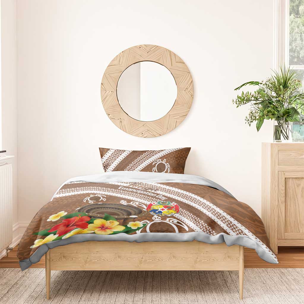 Kingdom Of Tonga Emancipation Day Bedding Set Tongan Ngatu With Kumete Brown