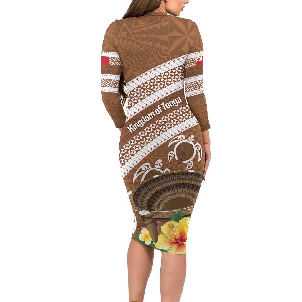 Kingdom Of Tonga Emancipation Day Family Matching Long Sleeve Bodycon Dress and Hawaiian Shirt Tongan Ngatu With Kumete Brown