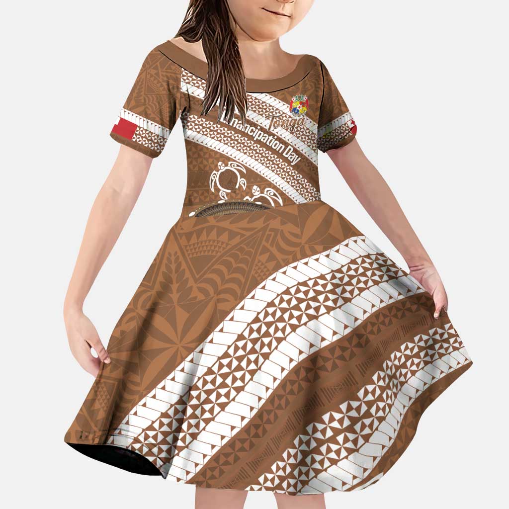 Kingdom Of Tonga Emancipation Day Family Matching Puletasi and Hawaiian Shirt Tongan Ngatu With Kumete Brown