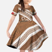 Kingdom Of Tonga Emancipation Day Family Matching Puletasi and Hawaiian Shirt Tongan Ngatu With Kumete Brown