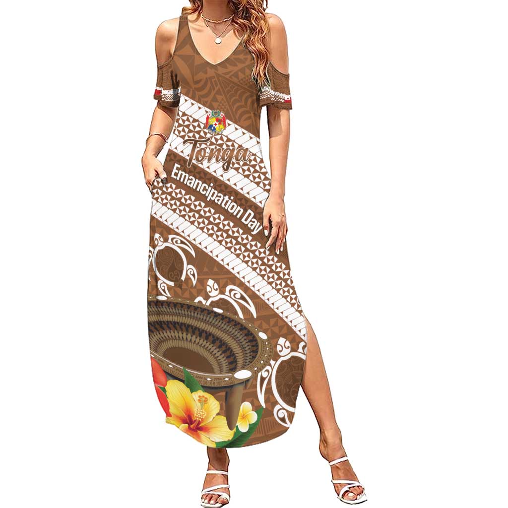 Kingdom Of Tonga Emancipation Day Family Matching Summer Maxi Dress and Hawaiian Shirt Tongan Ngatu With Kumete Brown