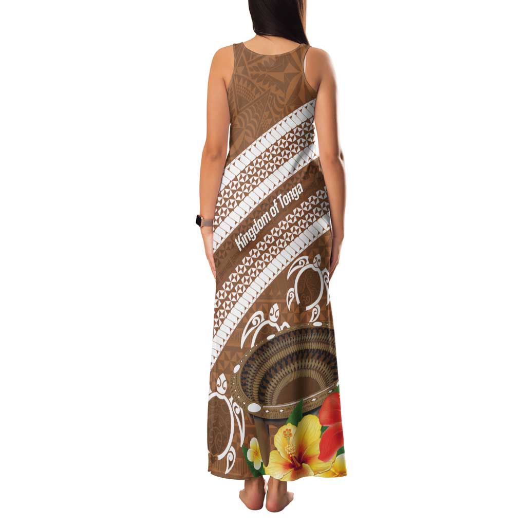 Kingdom Of Tonga Emancipation Day Family Matching Tank Maxi Dress and Hawaiian Shirt Tongan Ngatu With Kumete Brown