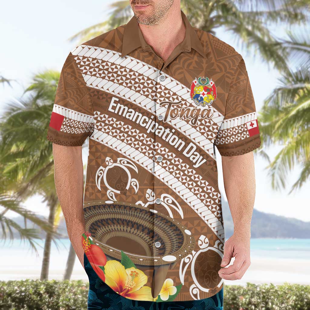 Kingdom Of Tonga Emancipation Day Hawaiian Shirt Tongan Ngatu With Kumete Brown