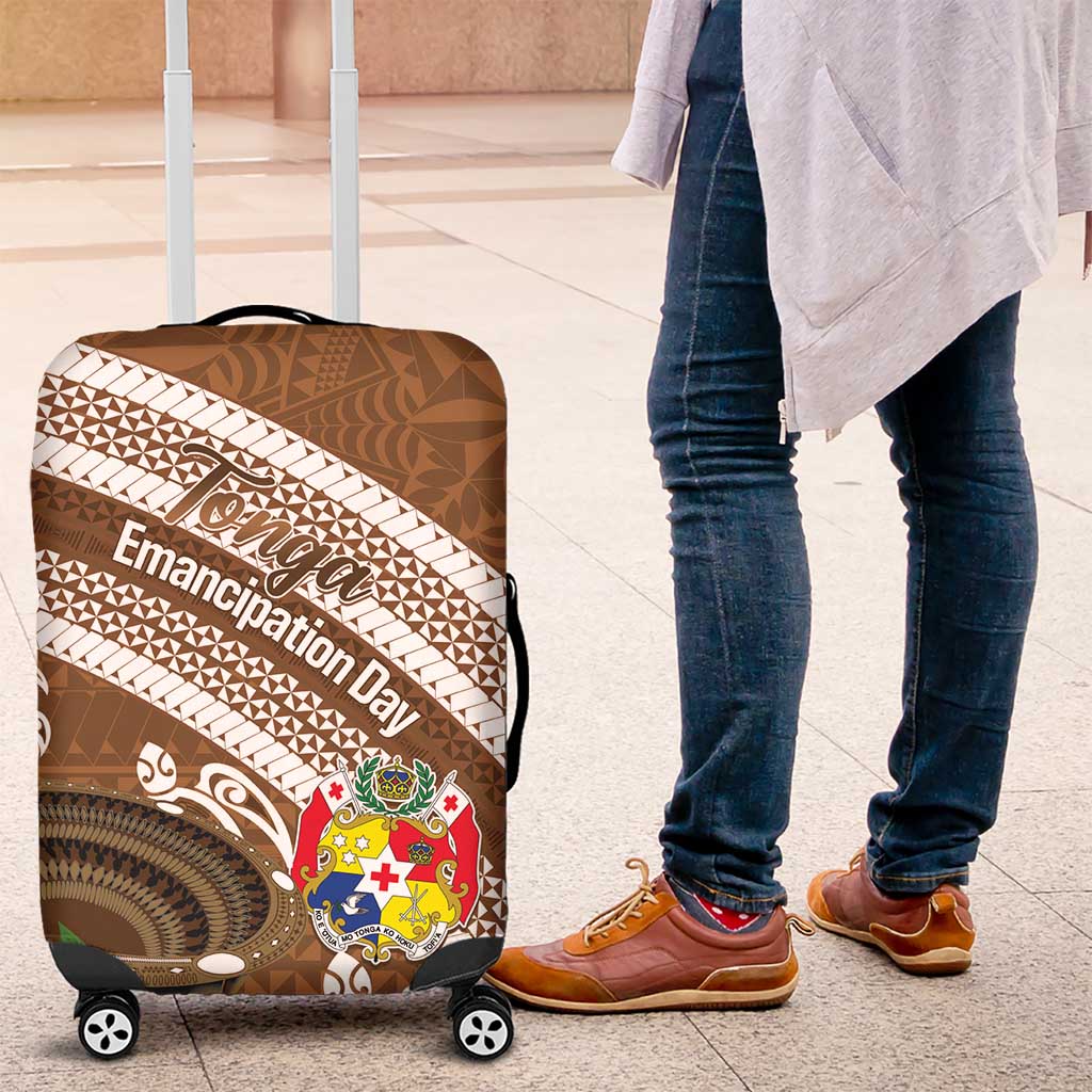 Kingdom Of Tonga Emancipation Day Luggage Cover Tongan Ngatu With Kumete Brown