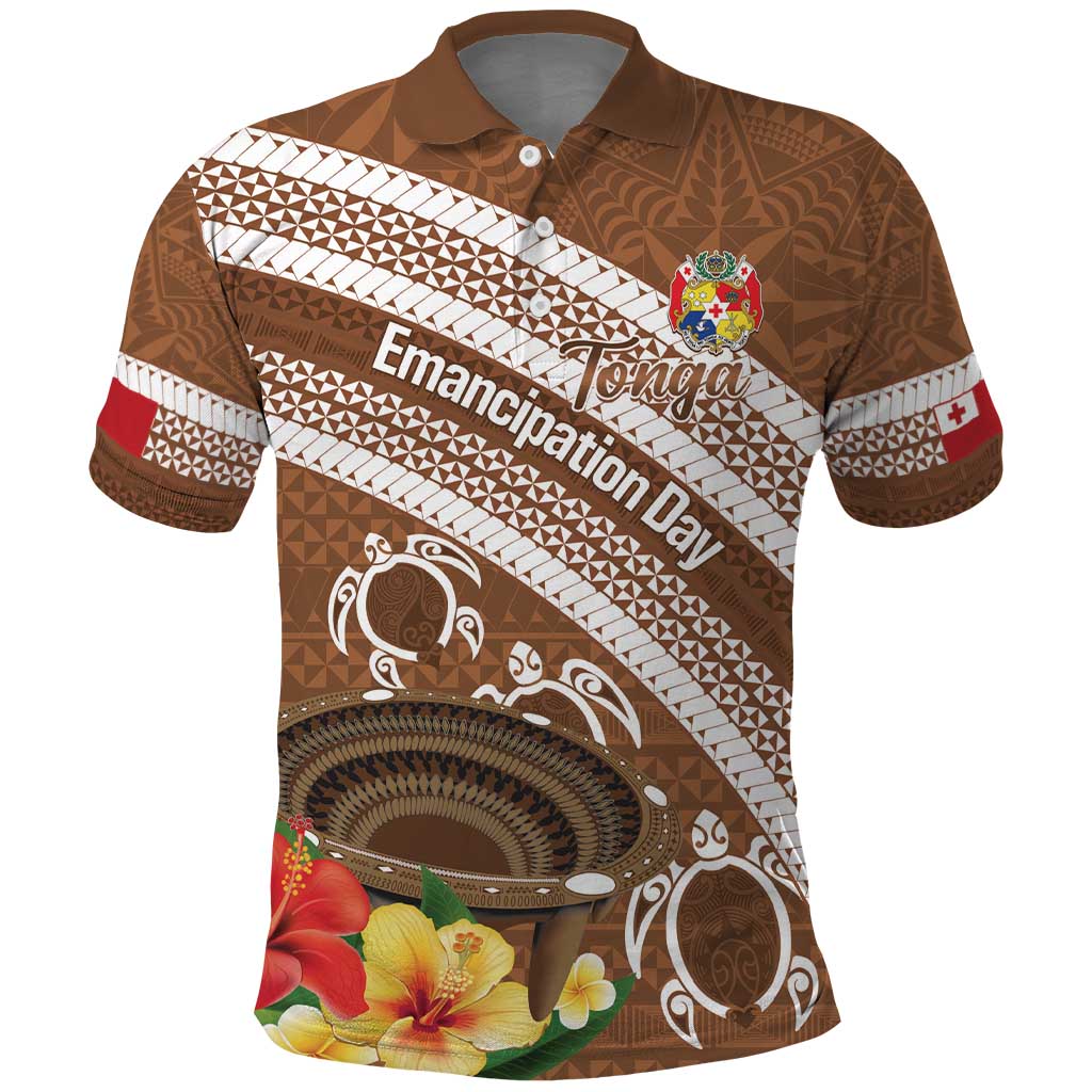 Kingdom Of Tonga Emancipation Day Polo Shirt Tongan Ngatu With Kumete Brown