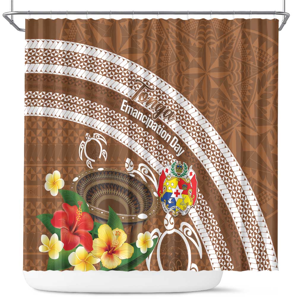 Kingdom Of Tonga Emancipation Day Shower Curtain Tongan Ngatu With Kumete Brown