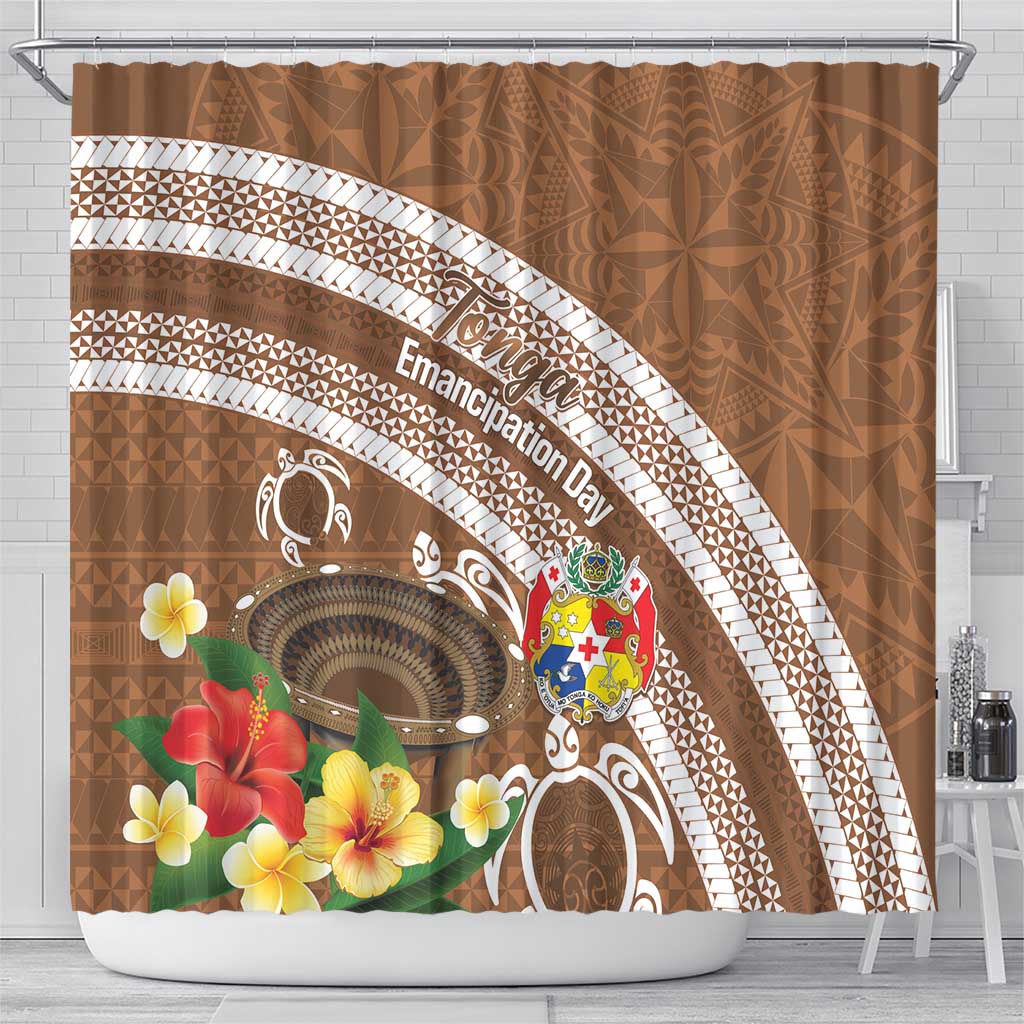 Kingdom Of Tonga Emancipation Day Shower Curtain Tongan Ngatu With Kumete Brown